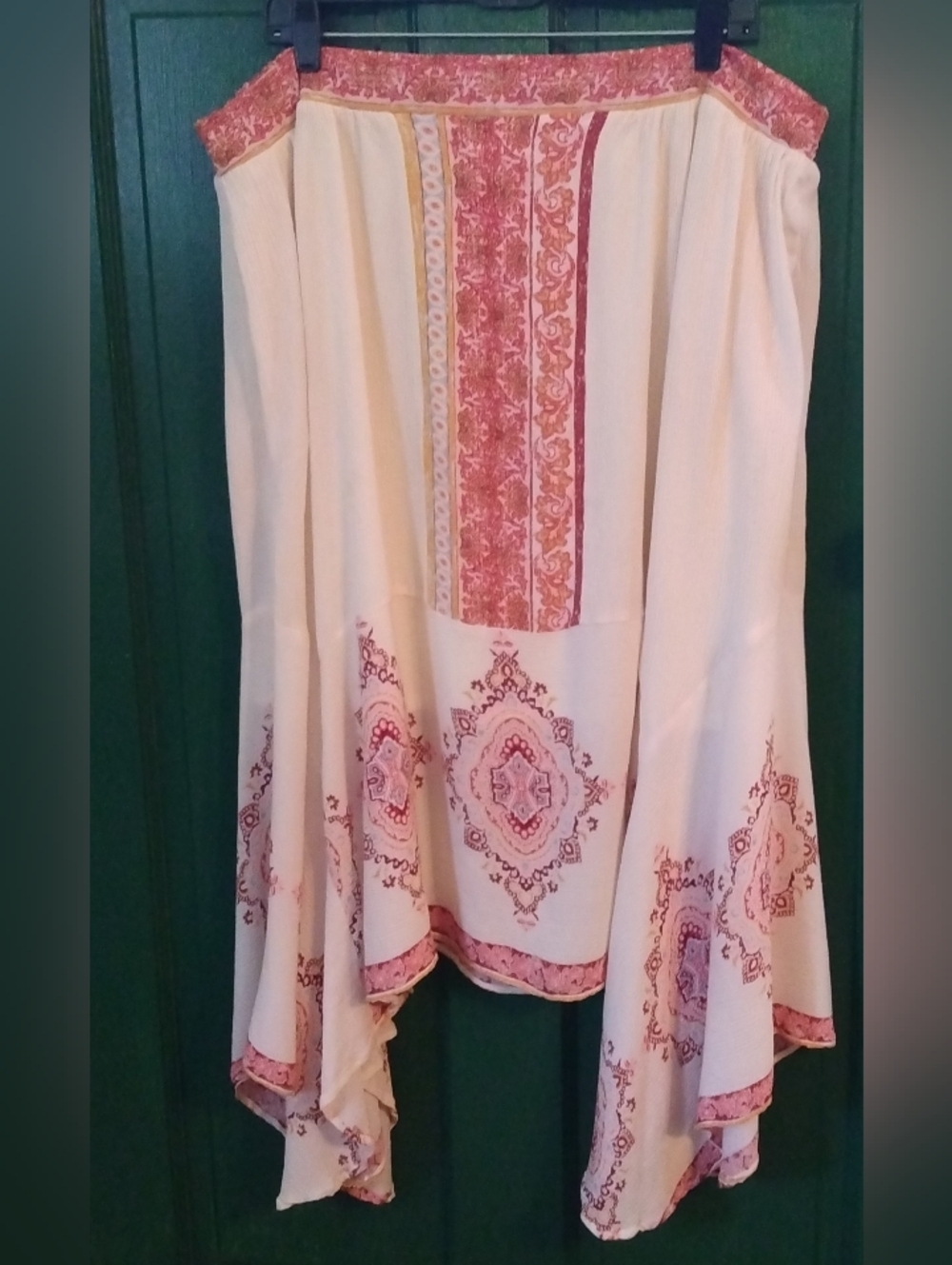 Cato Cream and Pink High-Low Boho Skirt